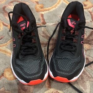 Asics Black Running Shoes with Coral Pink Accents